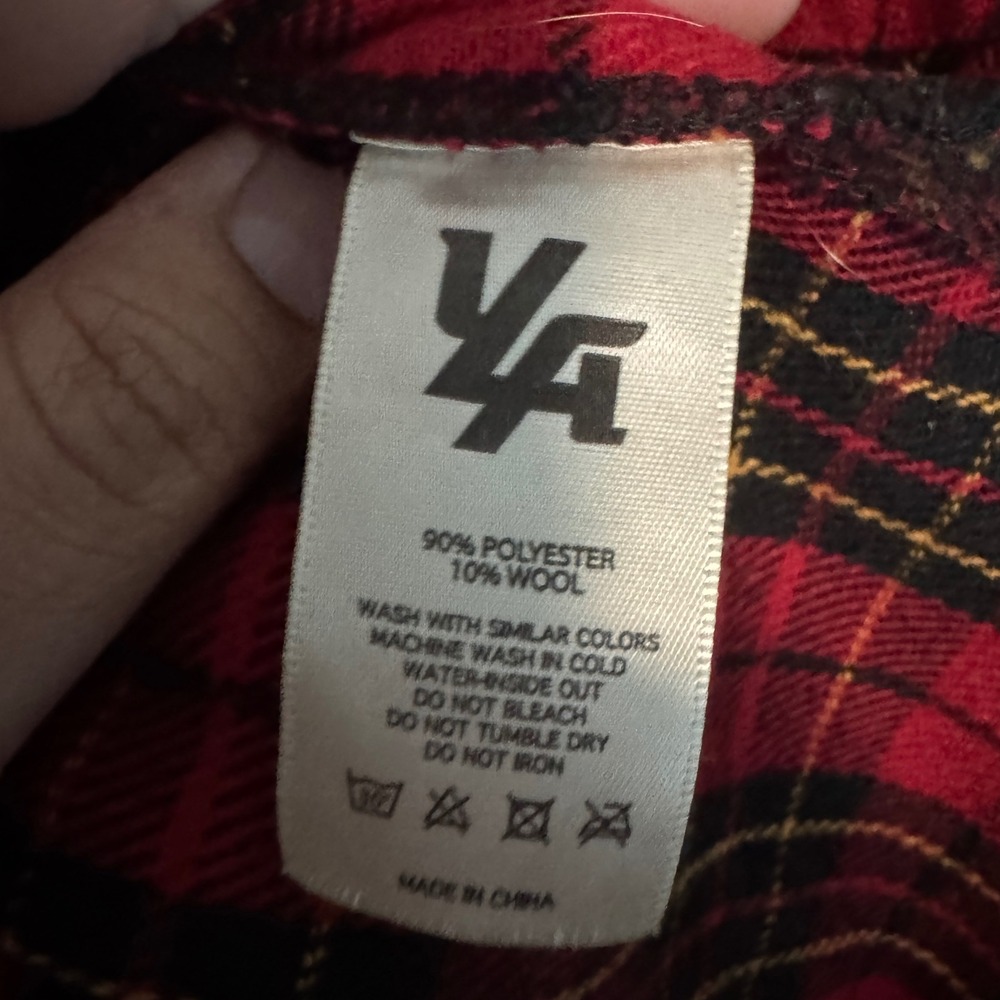 YoungLA Hooded Flannel Shirt Jacket Mens XL Red Black Plaid Shacket Hoodie - Picture 5 of 8